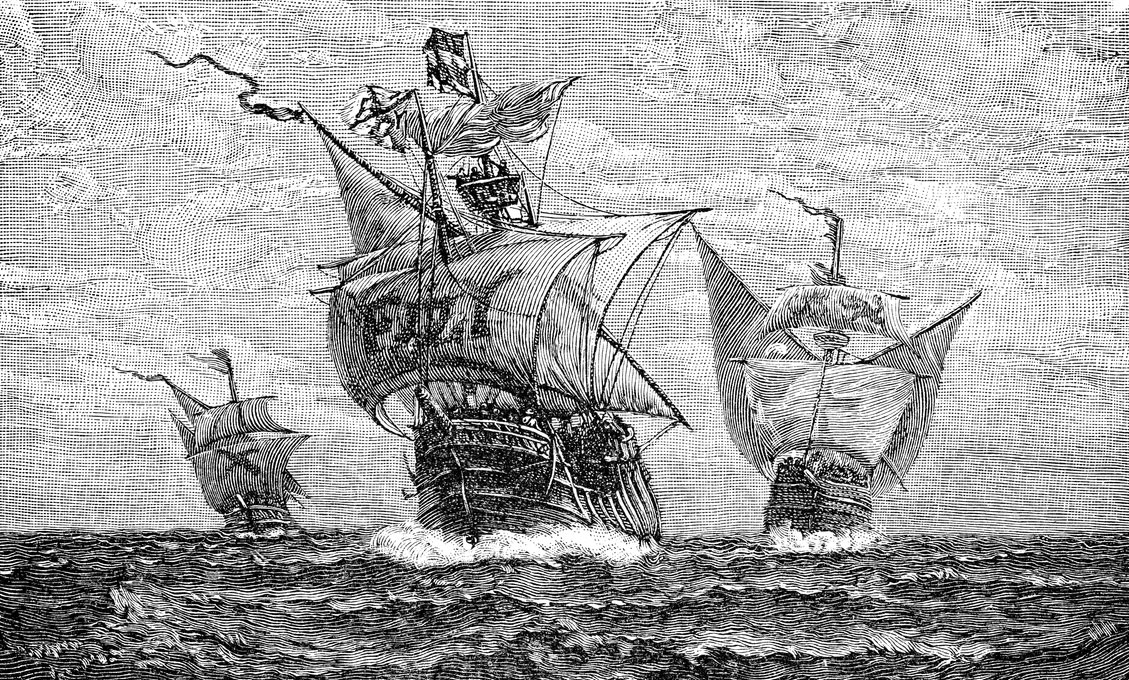 Ilustración de las tres carabelas de Colón.