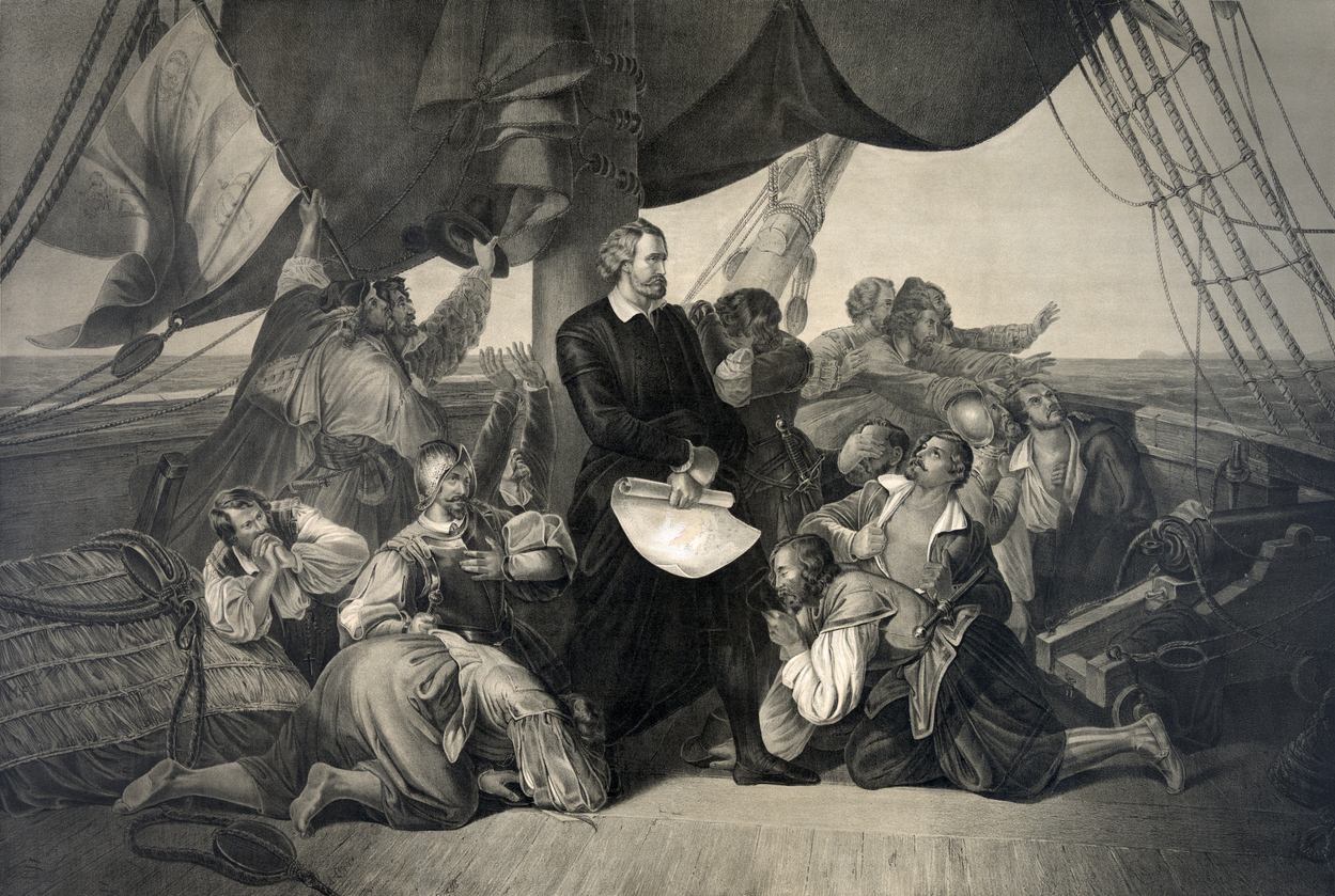 Ilustración de Colón a bordo de la Santa María.